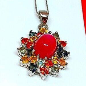 Natural Heated‎ Ruby 10x8mm & Sapphire 925 Sterling Silver Necklace 18"